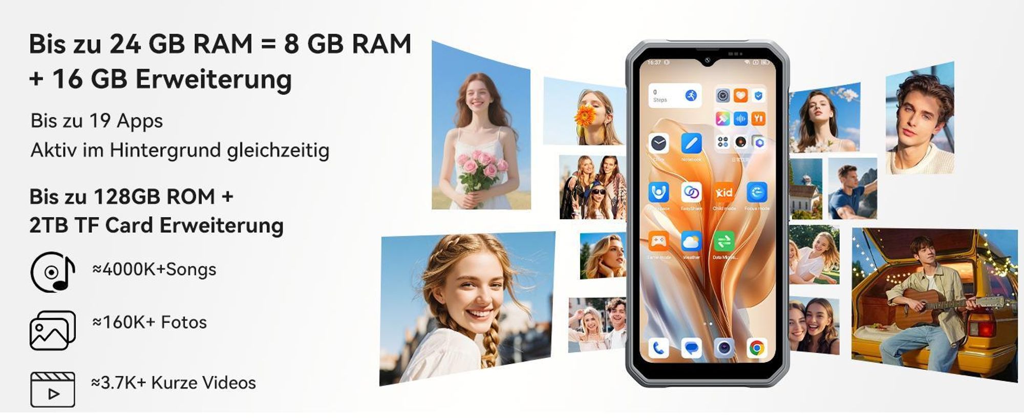 Blackview FORT 2 Outdoor Handy,6.56", 24 GB+128 GB/2TB, Ultra-Dünn 10.7 mm,Android 15, IP68/IP69K,5000 mAh,90Hz,4G Dual/NFC/OTG/GPS/245g,16MP+13MP