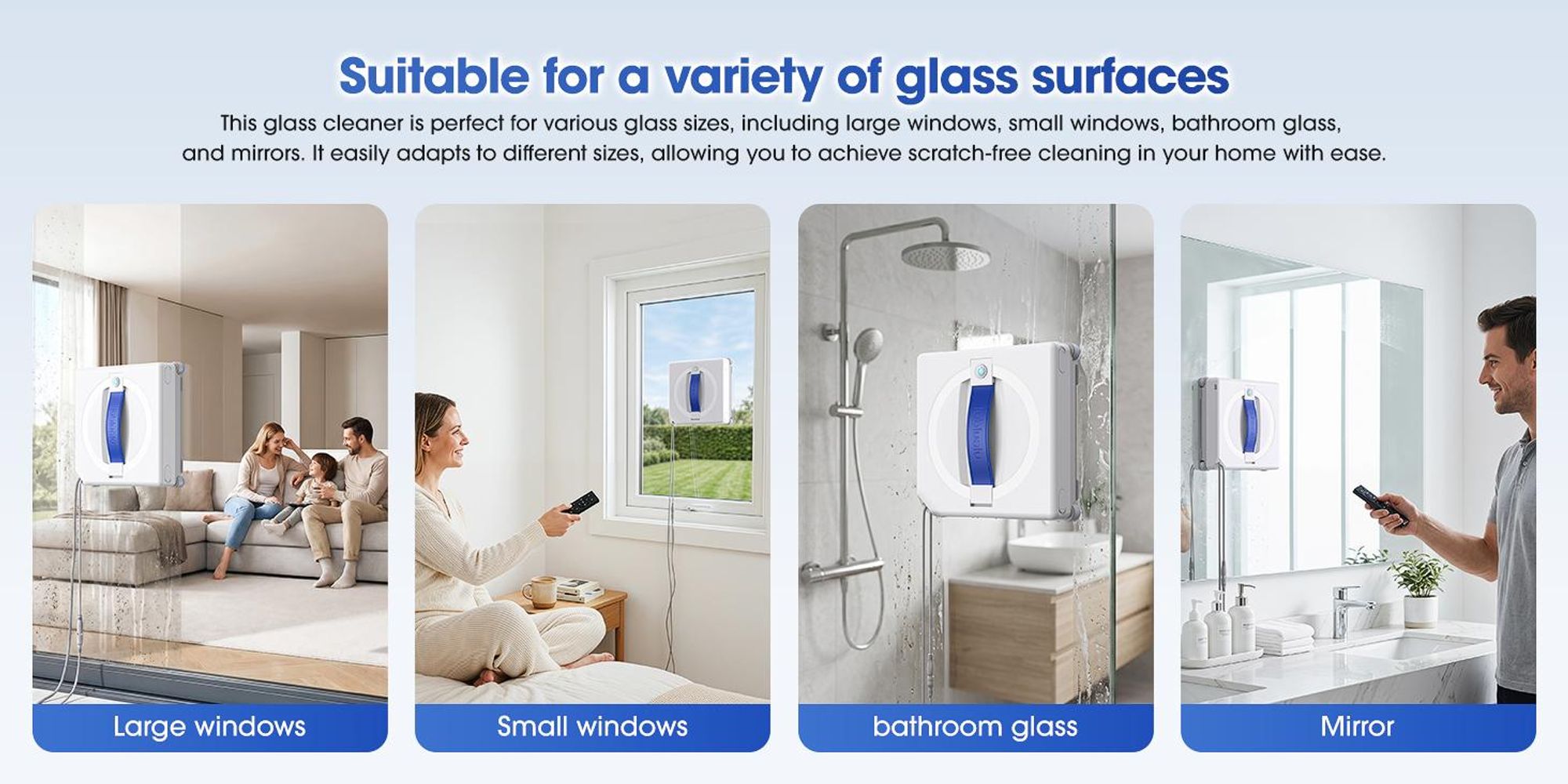 Lubluelu W100 Fensterputzroboter Fensterputzroboter mit Sprühfunktion Glasreinigungsroboter mit Fernbedienung und 4M Sicherheitsseil 7000PA Saugkraft
