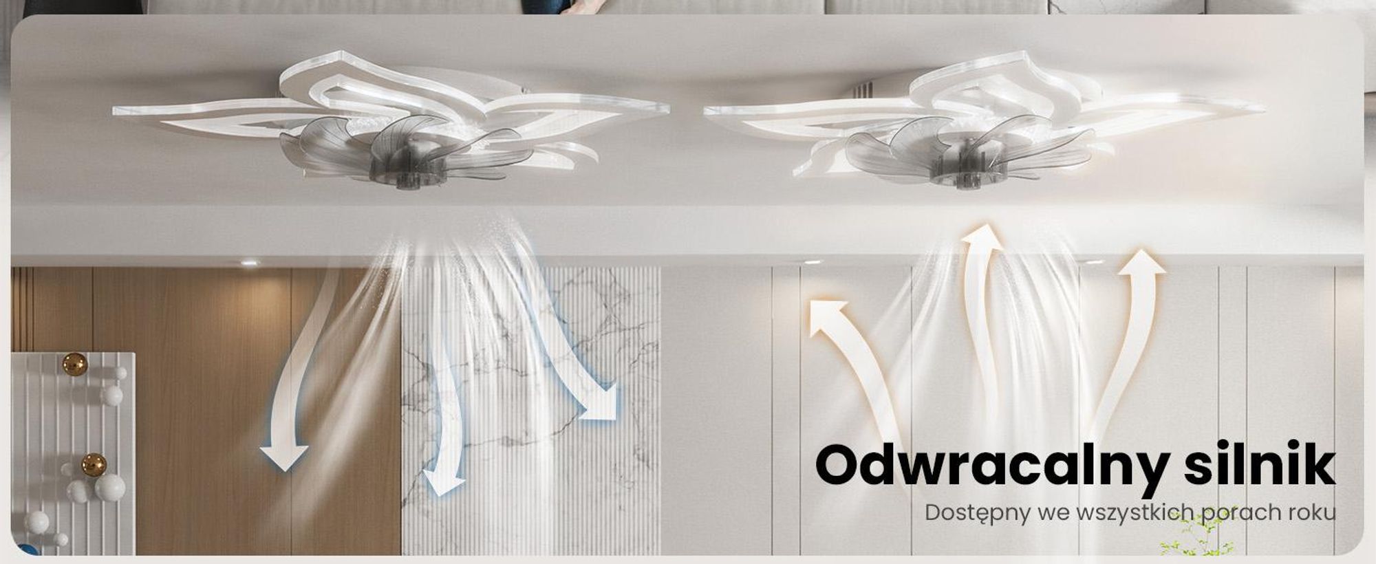 Wentylator sufitowy Heilmetz z oświetleniem, średnica 69 cm, 3 barwy światła z regulacją jasności, 6 prędkości, cichy wentylator LED z pilotem, biały