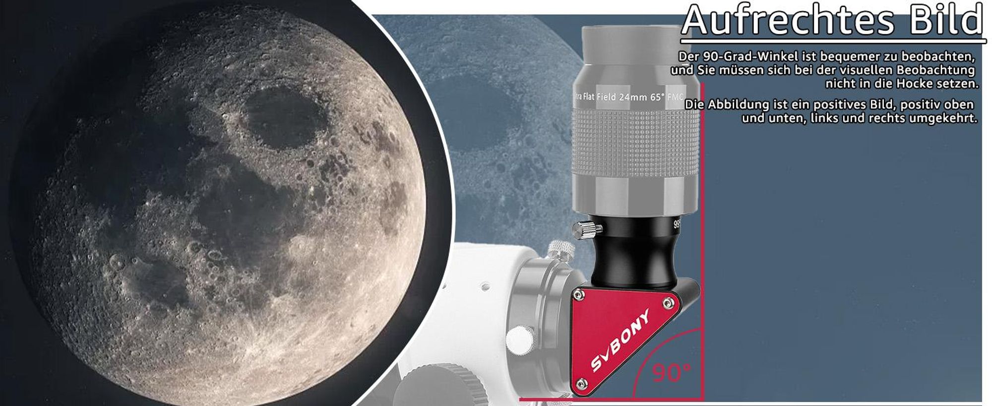 Svbony SV188P Teleskope Zenitspiegel, 1,25 Zoll 90 Grad Dielektrikum Diagonaladapter, 99% Reflexionsvermögen Aufrechtes Bild, Metall Diagonalspiegel Teleskop Zubehör