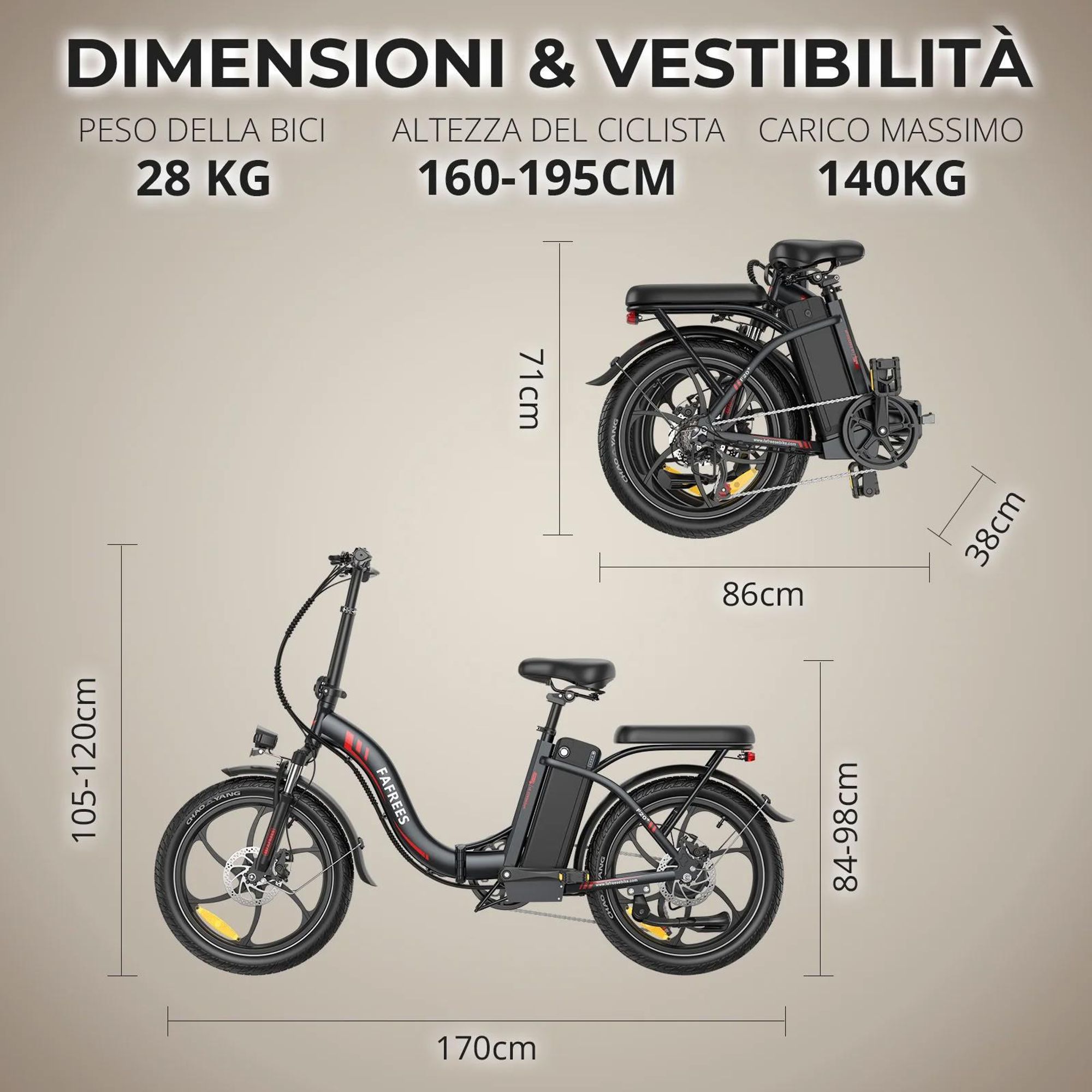 E-Bike FAFREES F20+ - Motore 250W Batteria 36V20Ah Pneumatici Da 20 Pollici Freni A Disco Meccanici - Nero