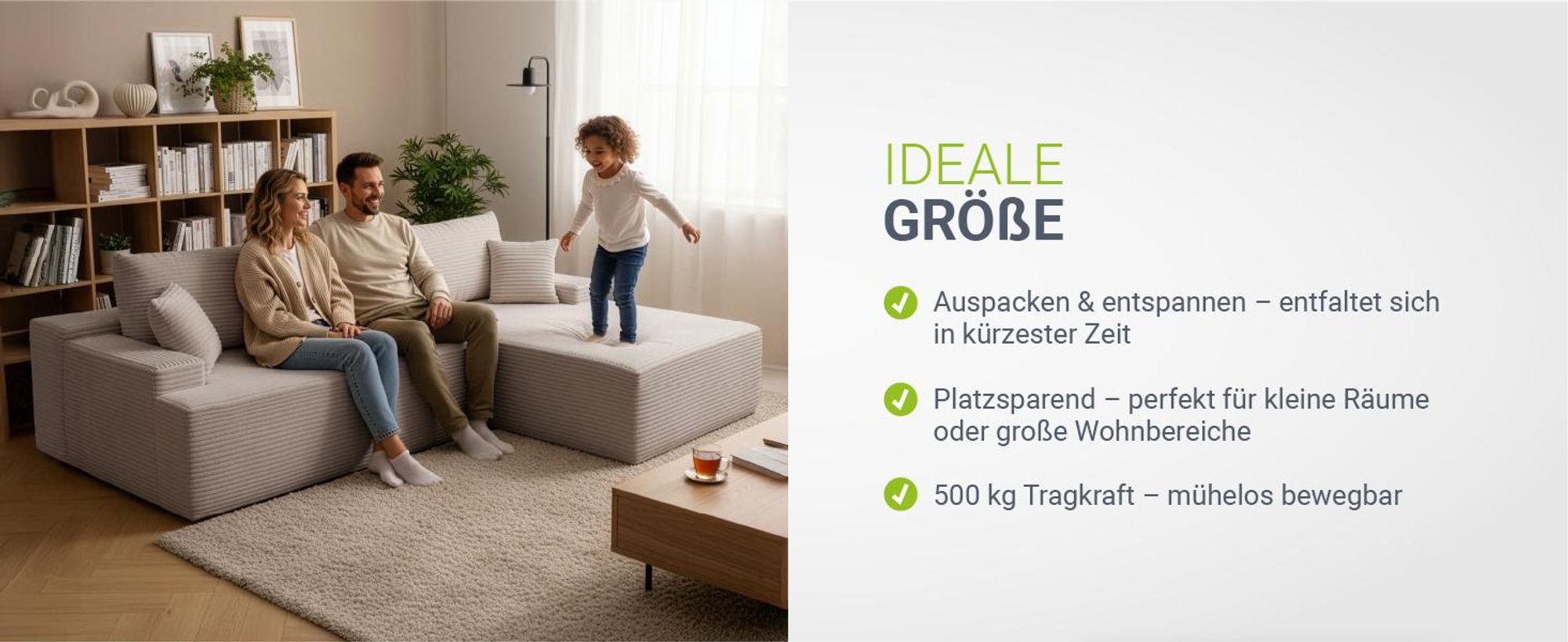 Juskys Sofa Coredo - Taupe, moderne Couch aus Cord mit Kissen, Ottomane rechts