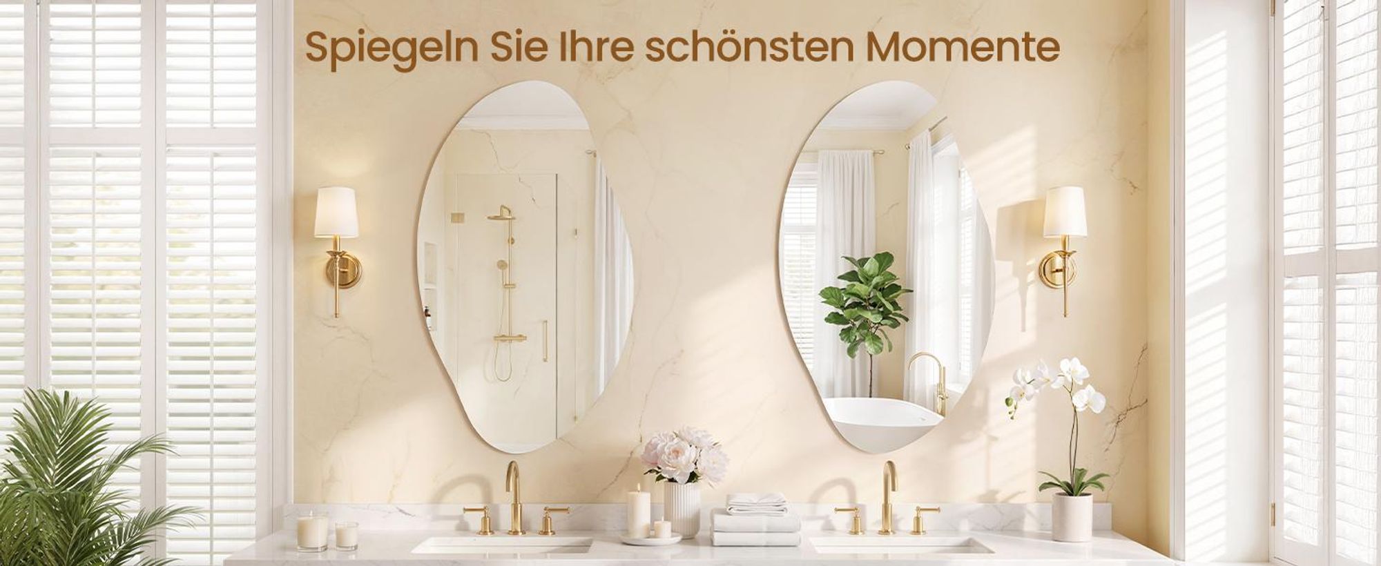 SONGMICS Wandspiegel, rahmenloser Spiegel in Blütenblattform, asymmetrisch, für Bade-, Schlafzimmer, Flur, 85 x 50 cm