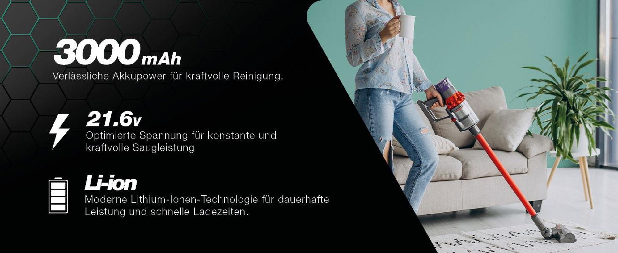 CELLONIC 1x Akku für Staubsauger Kompatibel mit Dyson V8 Absolute plus, V8 Carbon Fiber vacuum, V8 , V6 - (3000mAh, 21.6V)