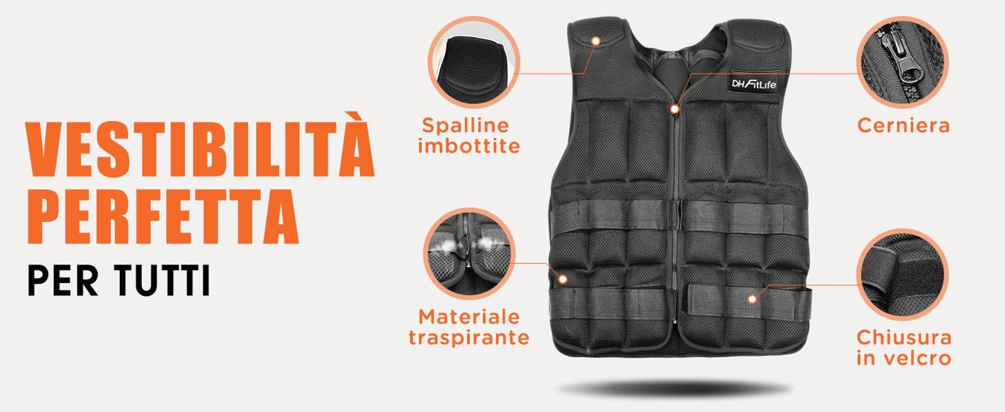 DH FitLife Giubbotto Zavorrato Regolabile 30 kg per Allenamento Crossfit, Corsa, Calisthenics, Gilet Pesi con Zip per Donna e Uomo