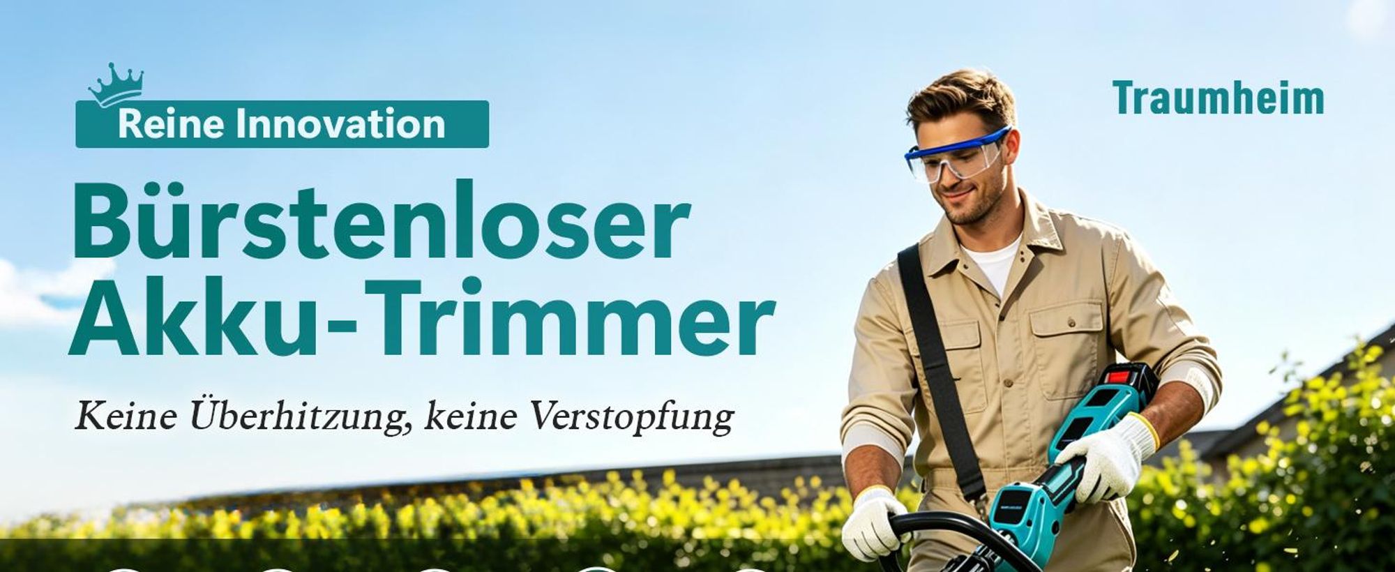 950W Akku Rasentrimmer mit 2×4000mAh 21V Akkus, 10 Zoll Schnittbreite, Bürstenloser Motor Freischneider mit Unkrautbürste & 4 in 1 Messern + Ladegerät