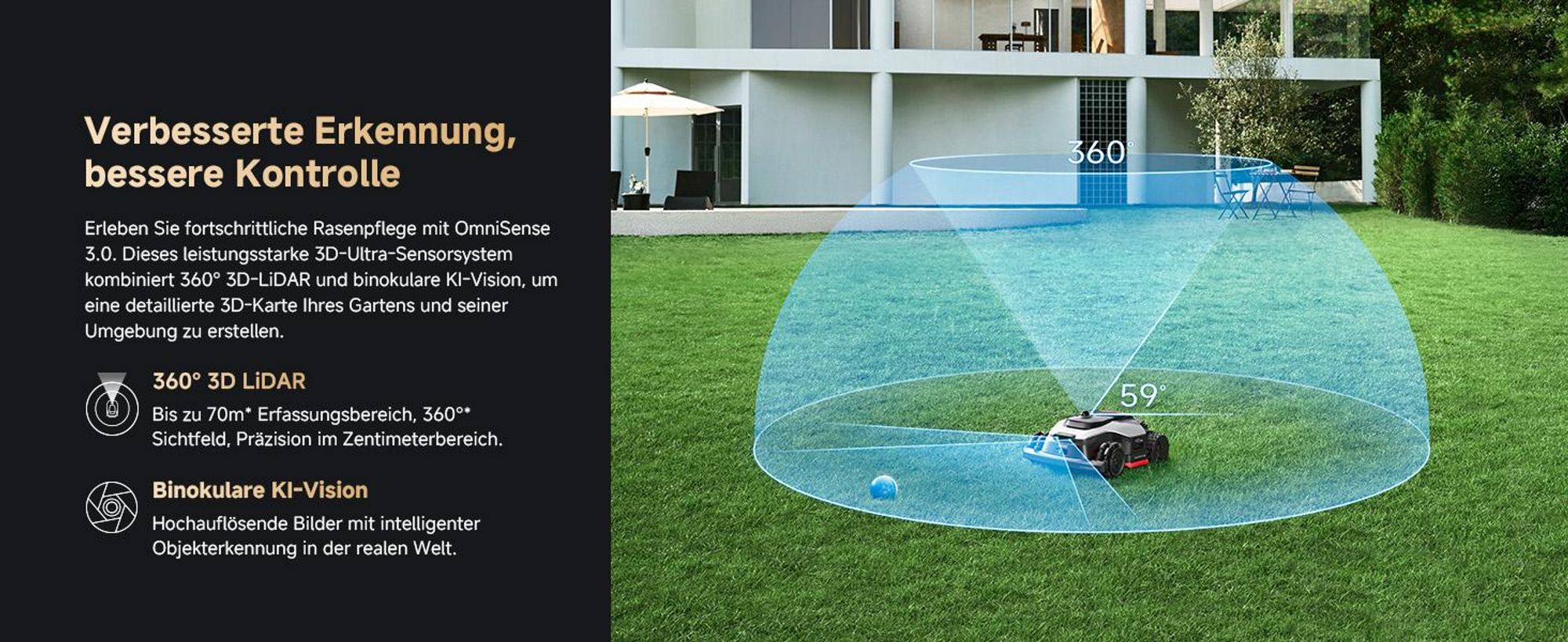 DREAME A3 AWD Pro-3500 Mähroboter,OmniSense 3.0,360° 3D LiDAR,KI binokulare Sicht＆automatische Kartierung, Allradantrieb mit Nabenmotoren,3500㎡,38,7°