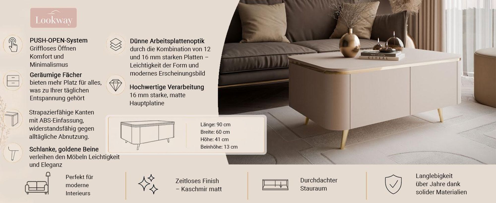 Couchtisch AVELINE mit schrägen Beinen