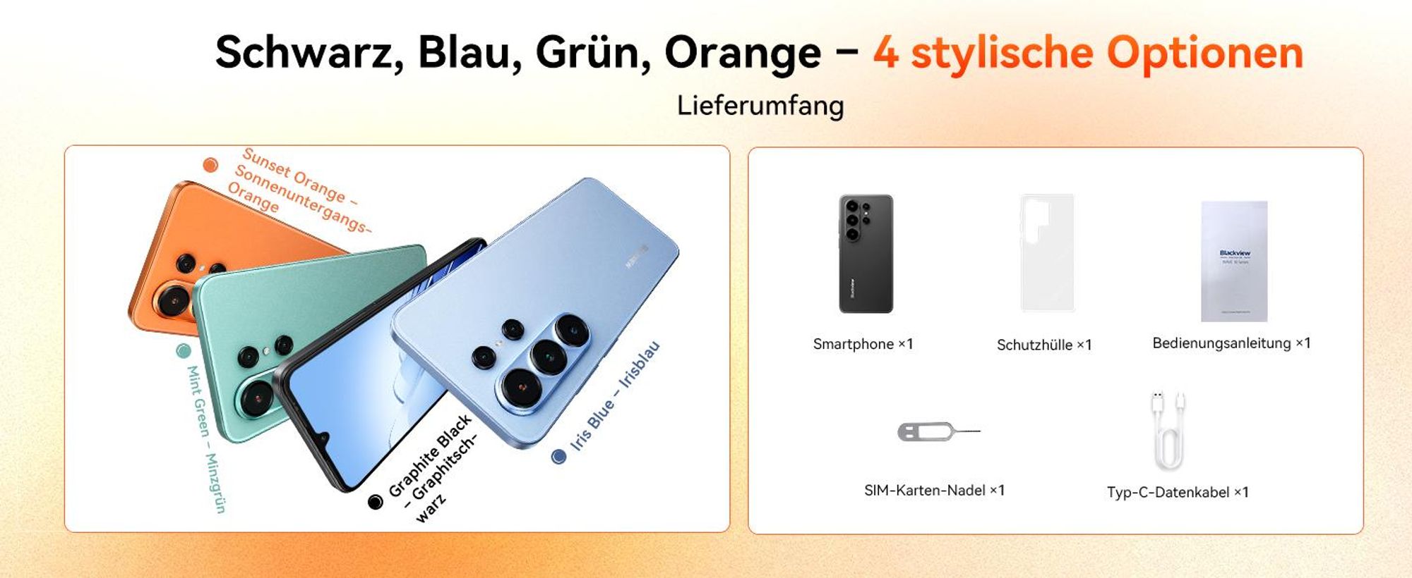 Blackview Wave 10C smartphone Ohne Vertrag, Android 16, 6.88", 120Hz, 1080p, Dual SIM, Face ID, 5000 mAh, Gemini AI, DokeOS 5.0, 1080p, 4G