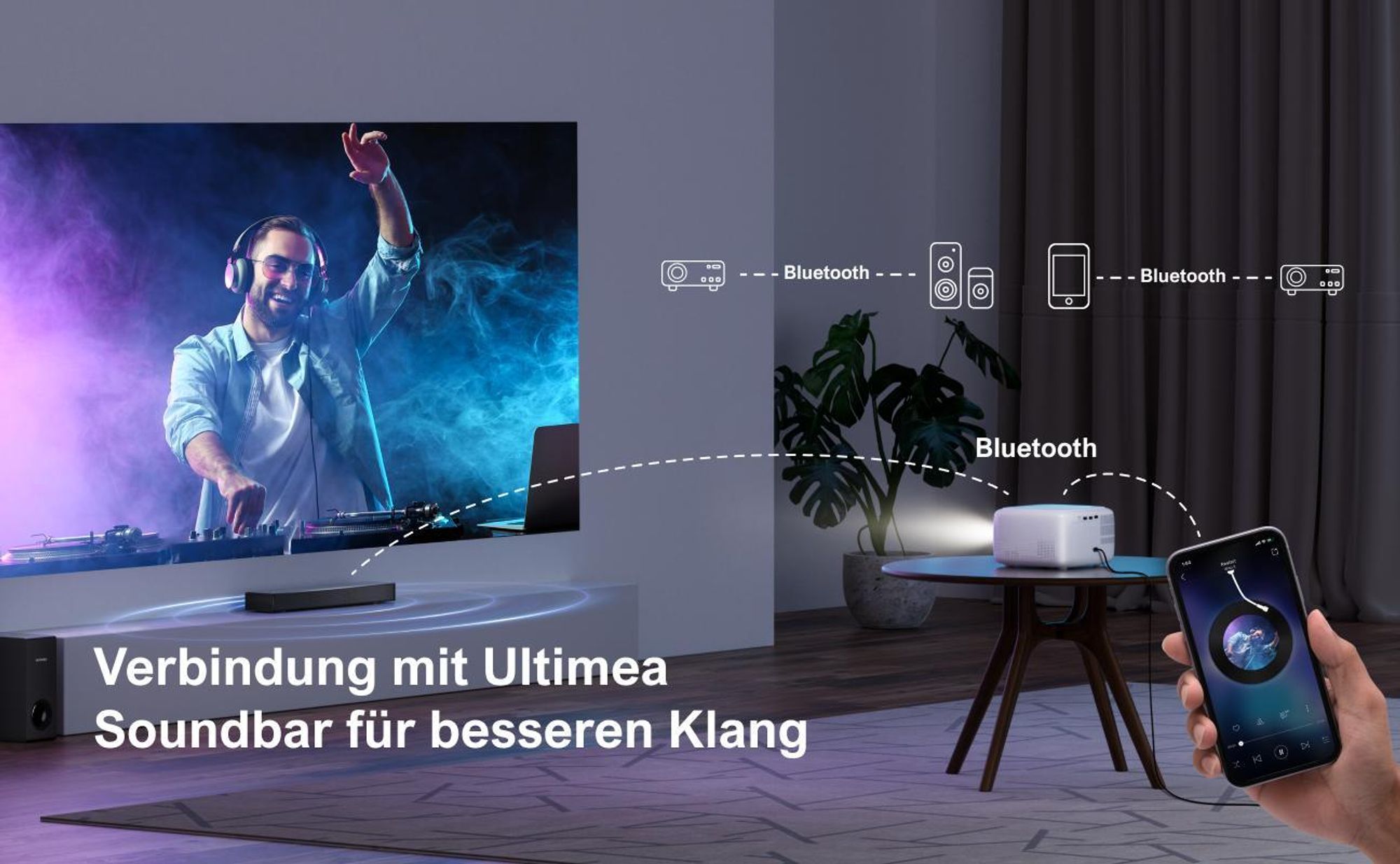 ULTIMEA Apollo P10 Full HD 1080P Decoding Beamer, 5G+2.4G WiFi Bluetooth Projektor, Tragbarer Mini Beamer Full-HD, 300 ANSI-Lumen