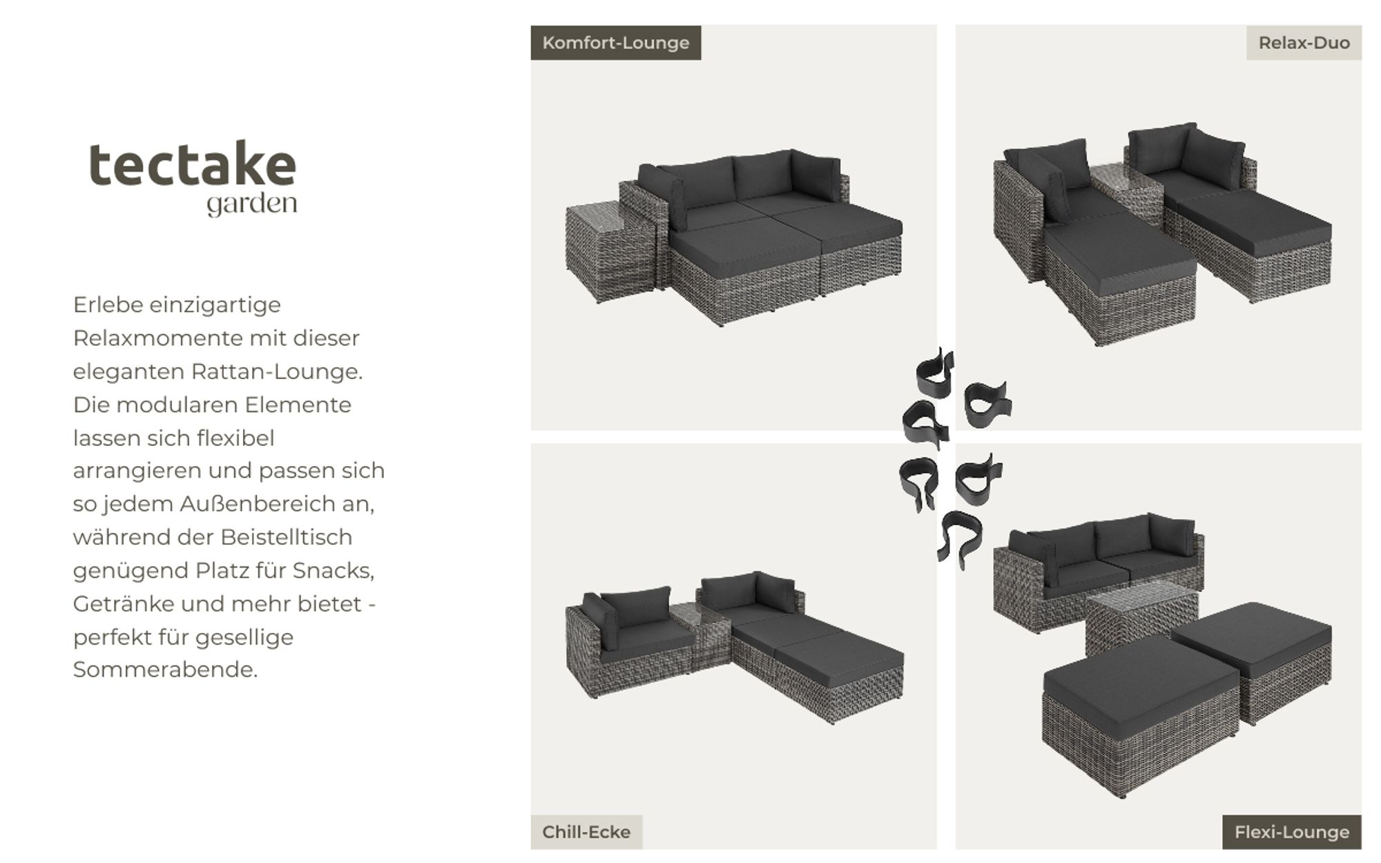 tectake® Aluminium Rattan Lounge San Domino wetterfest und UV-beständig Dicke der Sitzpolster 10 cm