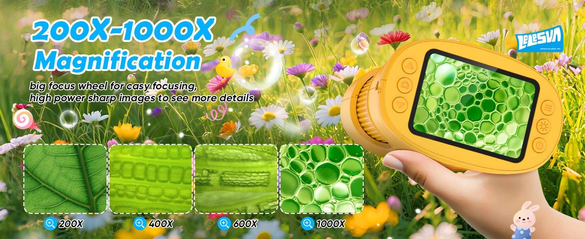 4K-Kindermikroskope, tragbares Mini-Taschenmikroskop mit 1000-facher Vergrößerung, Spielzeug für Kinder im Alter von 4–6, 8–12 Jahren, Studenten
