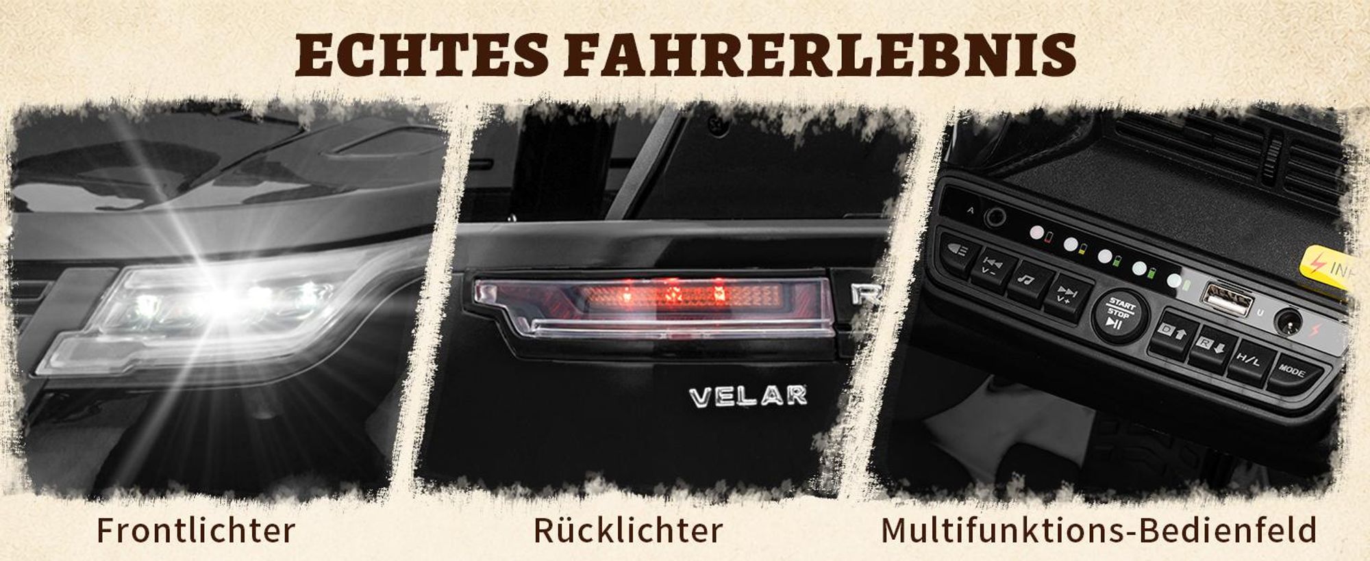 12V 4.5A.h LAND ROVER Velar Elektroauto Kinderauto,mit 2,4G Fernbedienung, LED Scheinwerfer, MP3, Hupe und Musik