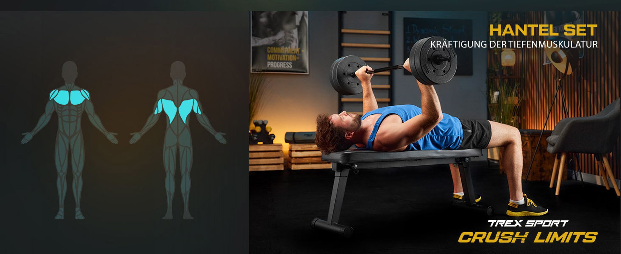 TREX SPORT Langhantelstange TX-120SP | 120cm Stahl Hantelstange für Krafttraining, 25mm |Rutschfeste Griffe, Sternverschlüsse, bis 100kg Belastbarkeit