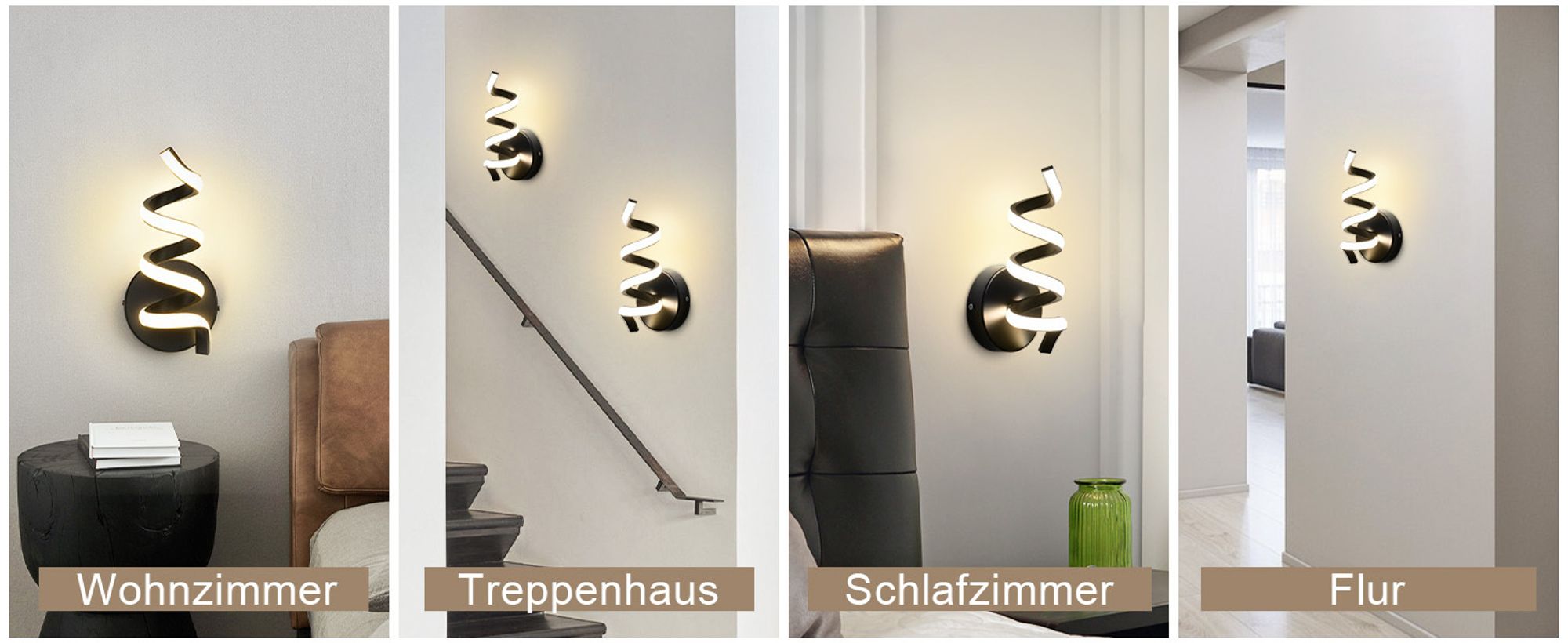 ZMH Wandleuchte Innen LED Schwarz Wandlampe Treppenhaus Flur Wohnzimmer Schlafzimmer Badezimmer Modern Design Wand Lampe 7W Wandleuchten Warmweiß 3000K