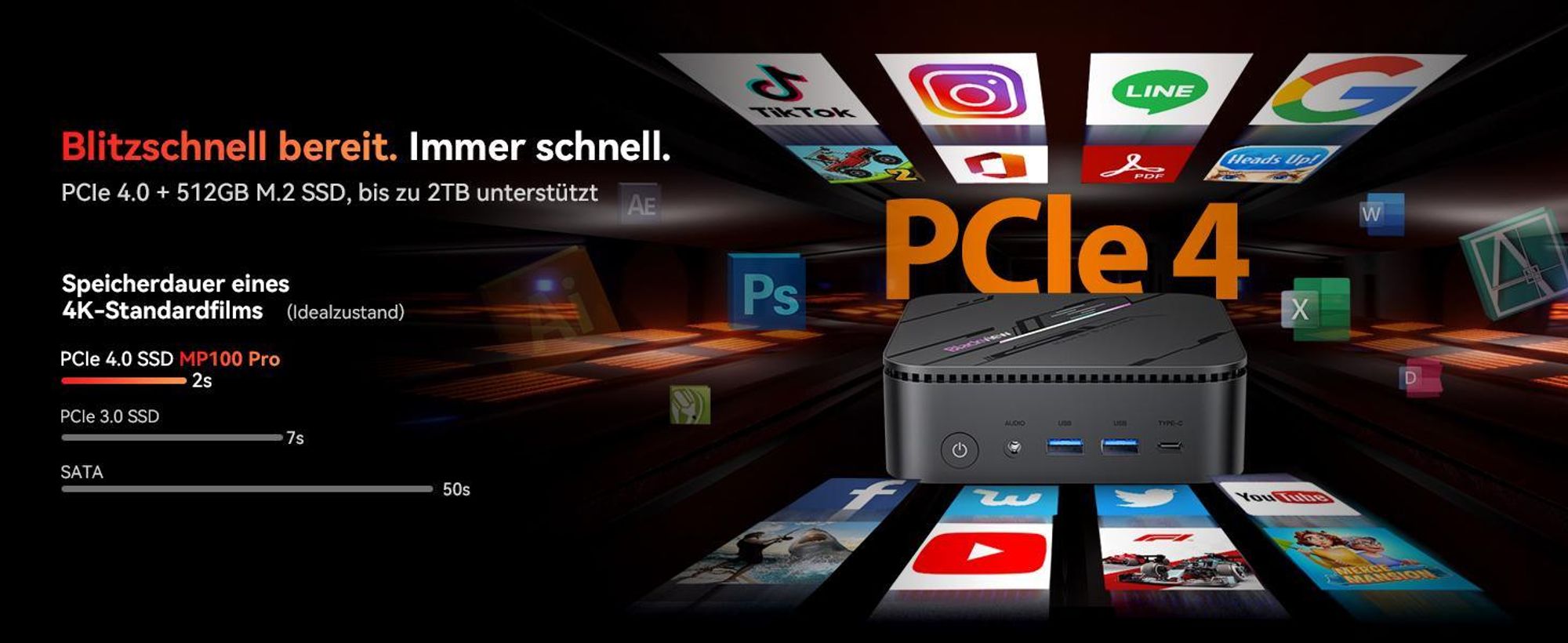 Blackview MP100 Pro Mini PC, Intel i3-1215U bis zu 4,4 GHz, 16GB DDR5 512GB PCIe 4.0 SSD, 4K@144Hz/WiFi 6/DP/HDMI/Windows 11 Pro