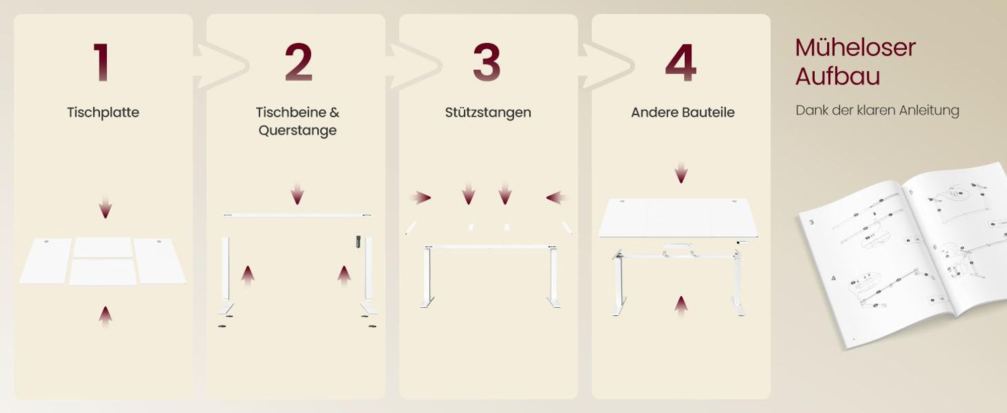 VASAGLE Höhenverstellbarer Schreibtisch, 180 cm, USB-C-Anschluss, Ablage für Steckdosenleiste, Erinnerung bei langem Sitzen, 3 Speichertasten
