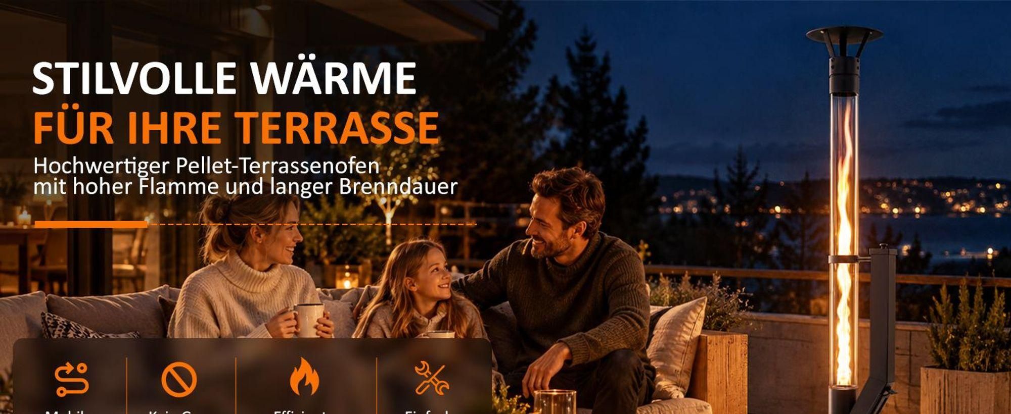 ZMH Gartenkamin 6KW Freistehende Terrassenheizer mit Glasrohr 167cm zylindrischer Pelletofen Brenndauer 2h regulierbare Flamme für Außenbereich