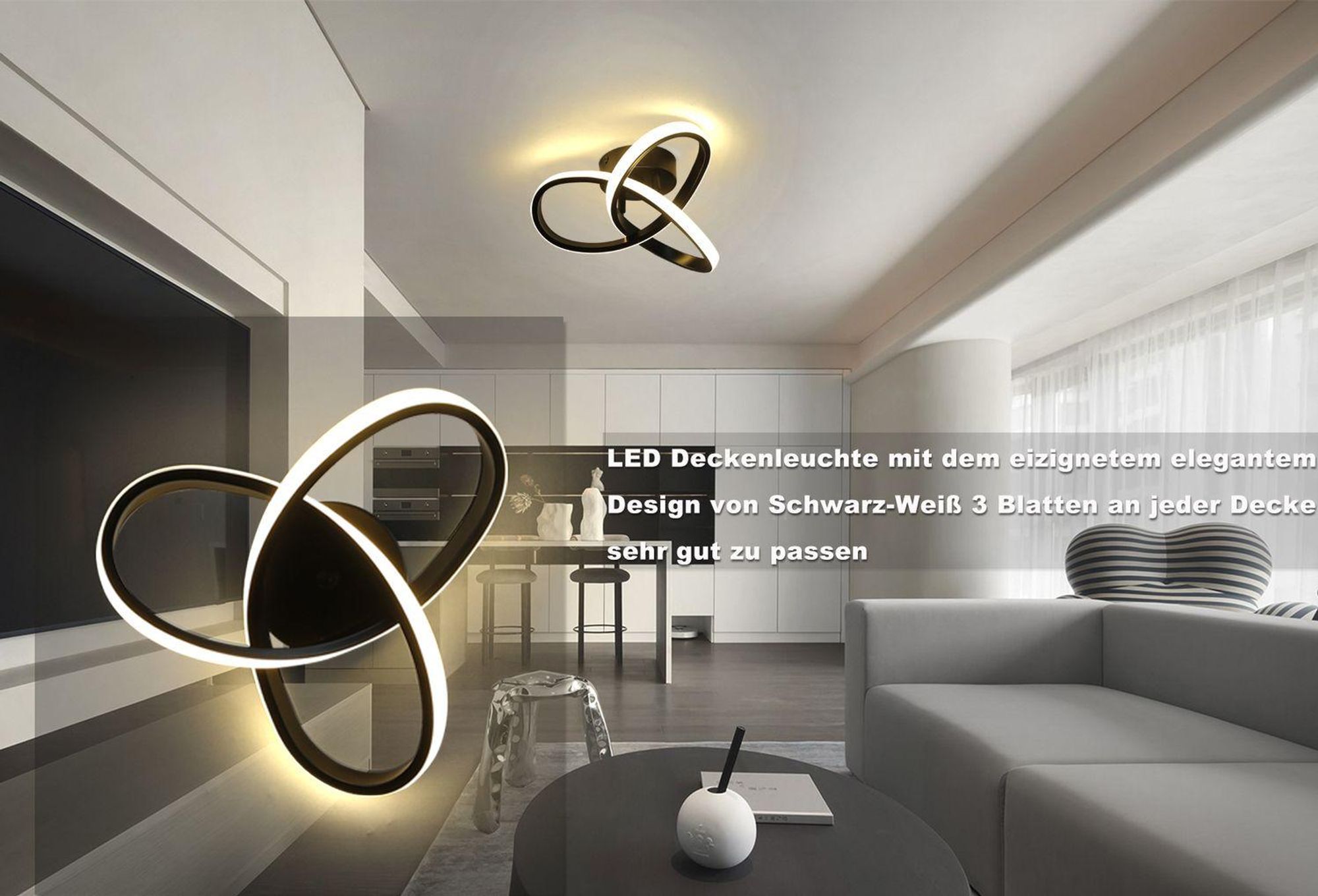 ZMH LED Deckenleuchte Schwarz Schlafzimmer  Deckenlampe Warmweiß 17W Modern Geometrie Lampe 25.5CM  für Wohnzimmer Flur Eingang Küche Korridor