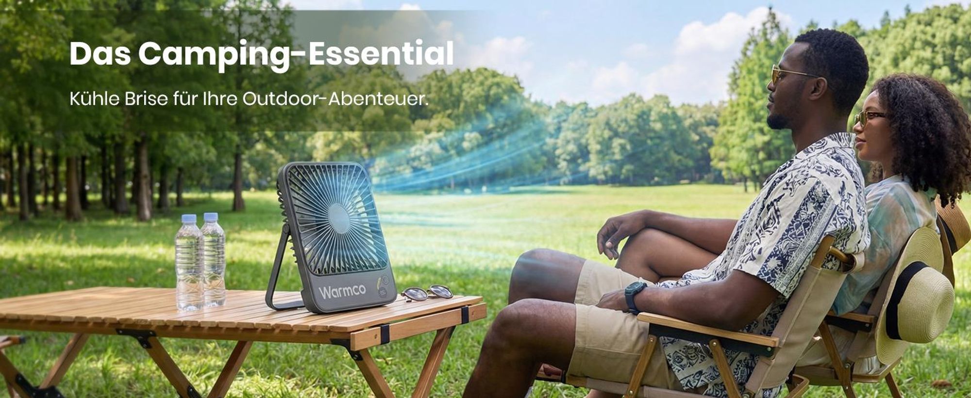 Warmco D3 Akku Ventilator 10000mAh, Tischventilator Leise, 10–24Std. USB-C, LED-Anzeige, Ultraflacher 4-Stufen Ventilator Für Büro, Schlafzimmer, Camp