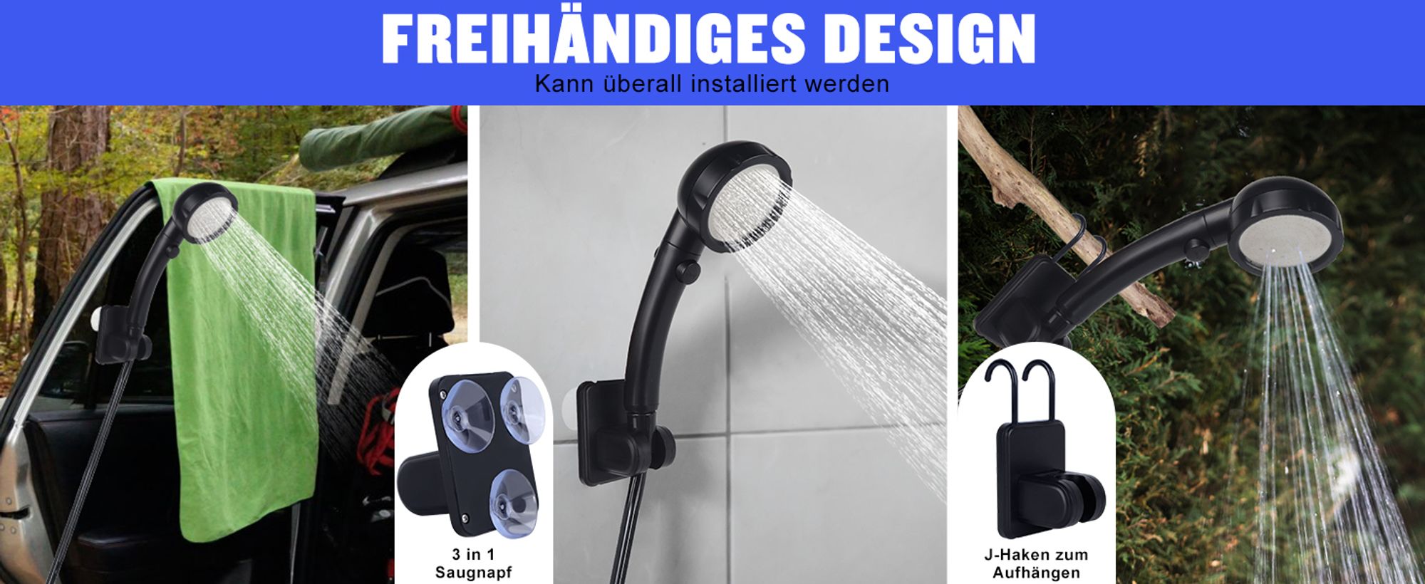 Tragbare Campingdusche,[6000 mAh] ,Pump- und Temperaturanzeige,mit Duschkopf und 2 m Schlauch für Garten, Waschen des Autos, Strand, Camping, Haustier