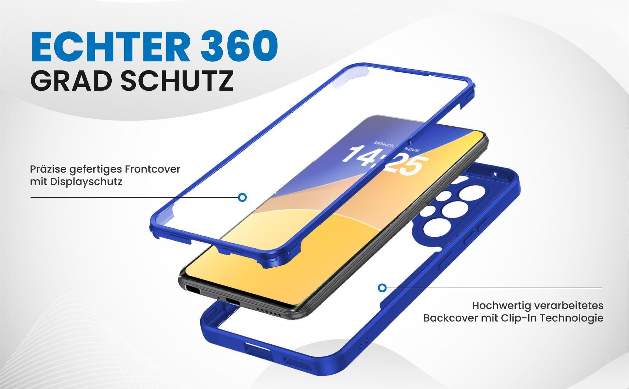 Blaues 360 Grad Case für Samsung Galaxy A32 5G mit Schutz von beiden Seiten