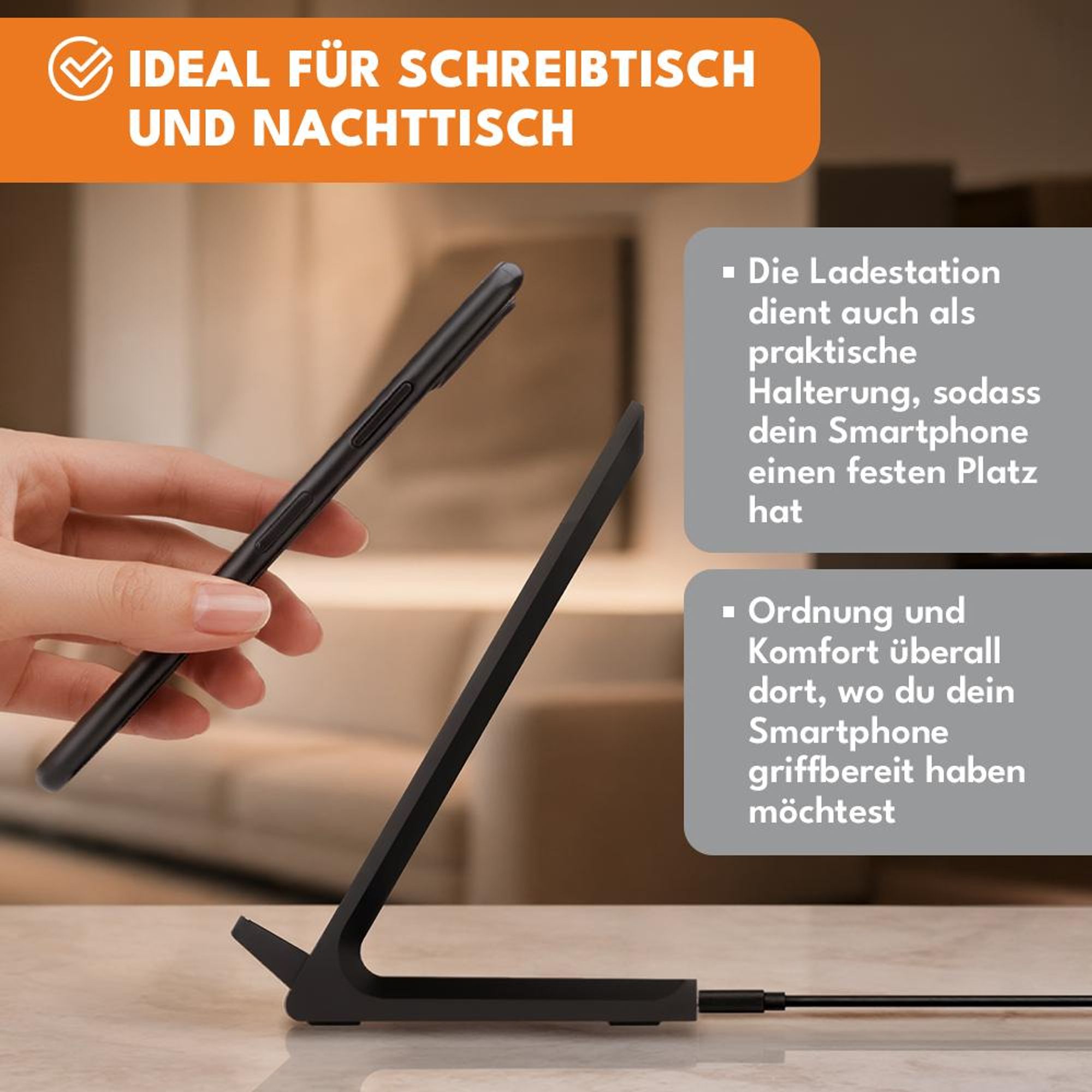 KRUMAD Wireless Charger 15W, Qi Induktives Ladegerät mit LED Anzeige und USB Kabel, Kabelloses Ladepad für Smartphone, Schwarz