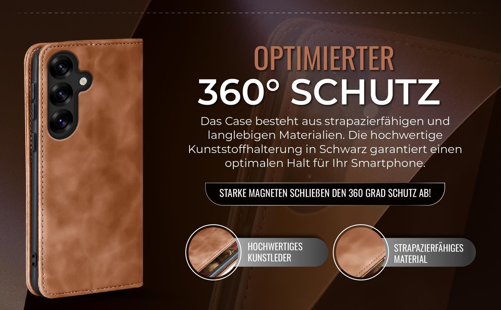 Hellbraune Handyhülle für Samsung Galaxy S25 FE mit 360 Grad Schutz