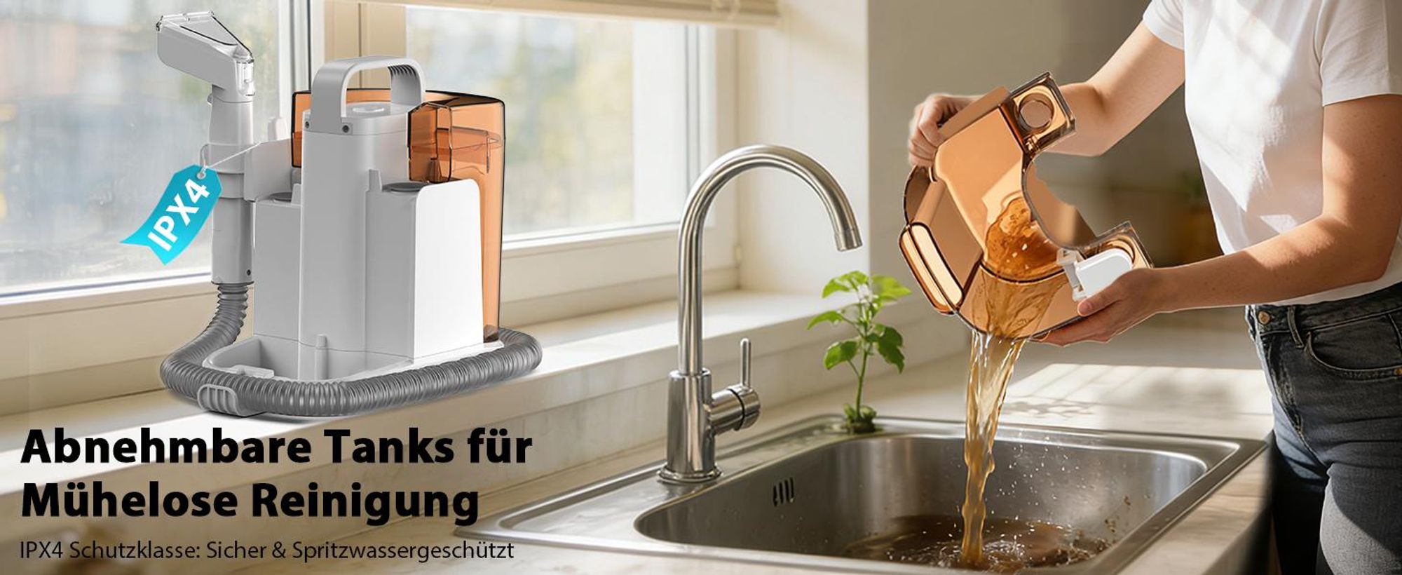 Grenintol Waschsauger bis zu 25 kPa, 600 W Nasssauger, Teppichreiniger und Polsterreiniger mit 1,45 l + 1,6 l Doppeltank für Sofa Auto Matratze