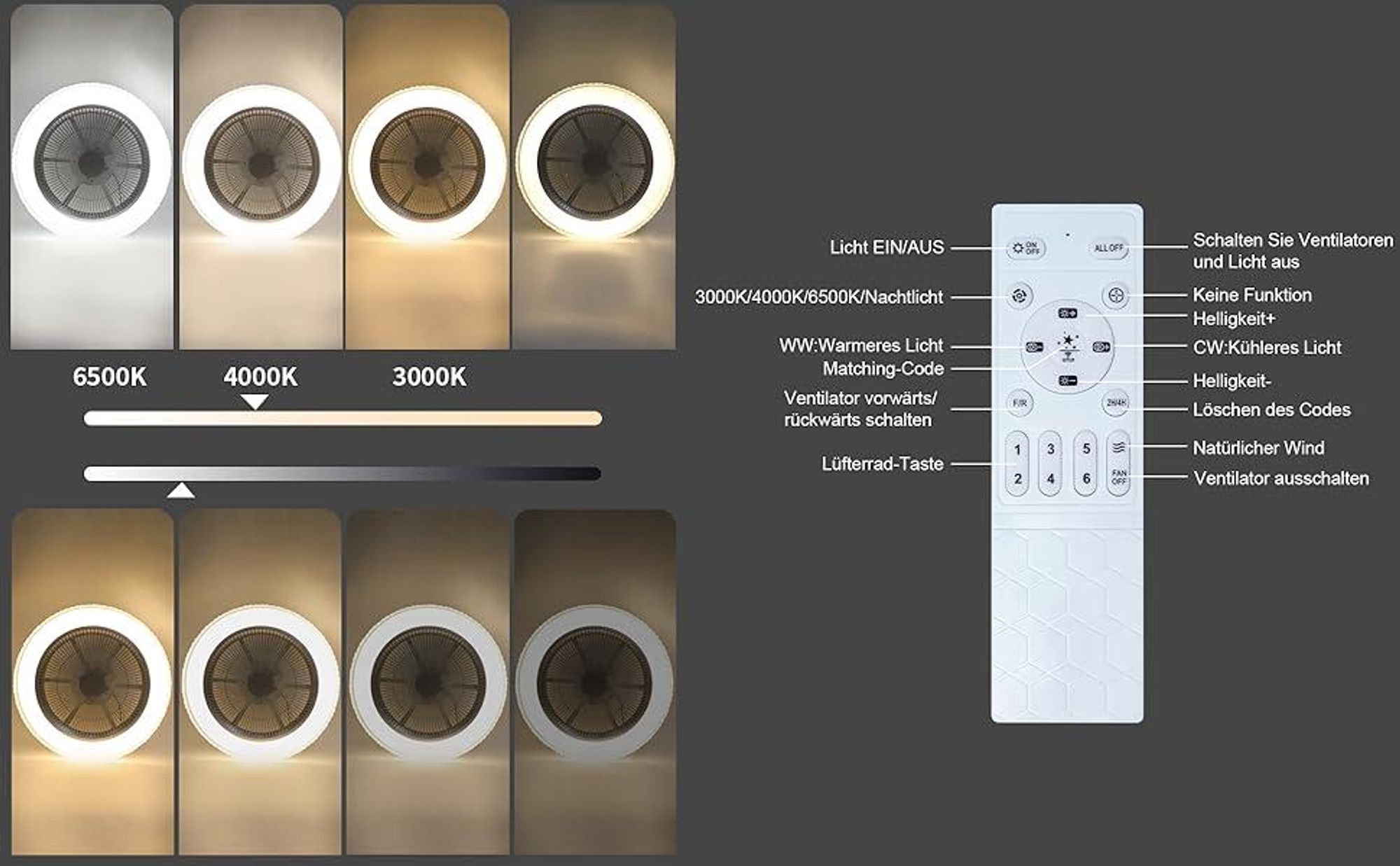 ZMH Ventilatore a soffitto LED con luce cristallo 48.5CM telecomando silenzioso dimmerabile timer elegante per camera da letto soggiorno casa