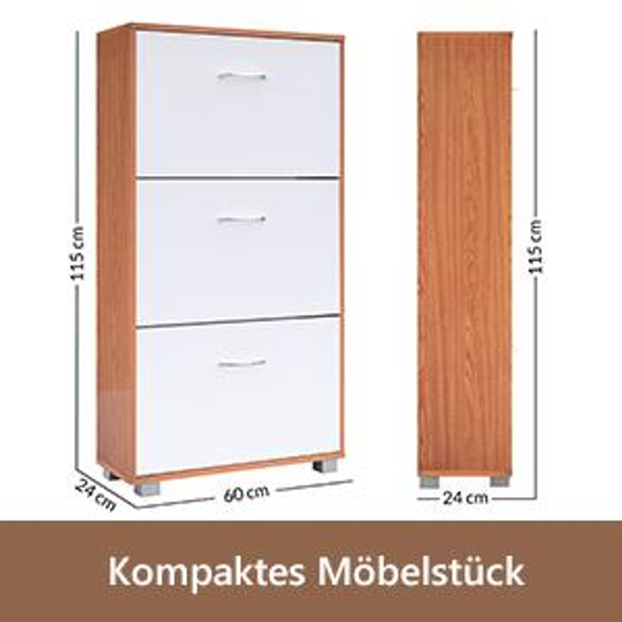 CASARIA Schuhschrank schmal für 18 Paar Schuhe, Buche-Weiß