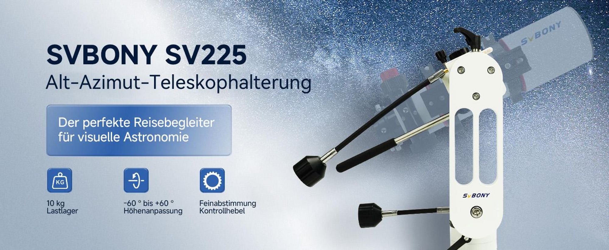 Svbony SV225 Azimutale Teleskop Montierung, Aluminium Alt/Az-Montierung mit Einstellbarer Winkel CNC Hohlstruktur, Teleskopzubehör