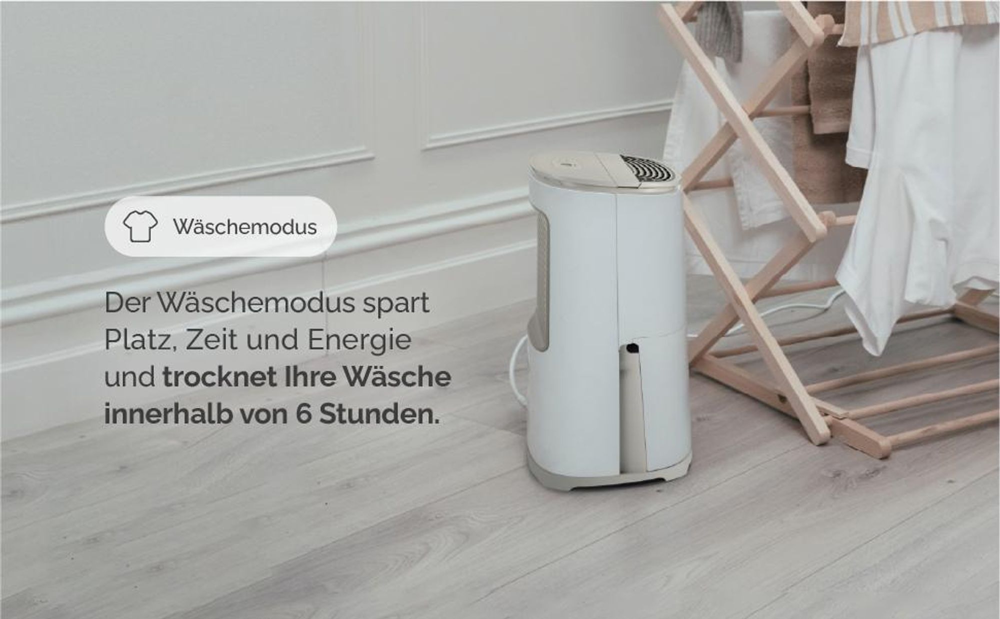 MeacoDry Arete® One 6L Luftentfeuchter & Luftreiniger in Beige, für Räume bis zu 25 m², H13 HEPA-Filter, Wäsche- & Nachtmodus, 1,8 L Tank