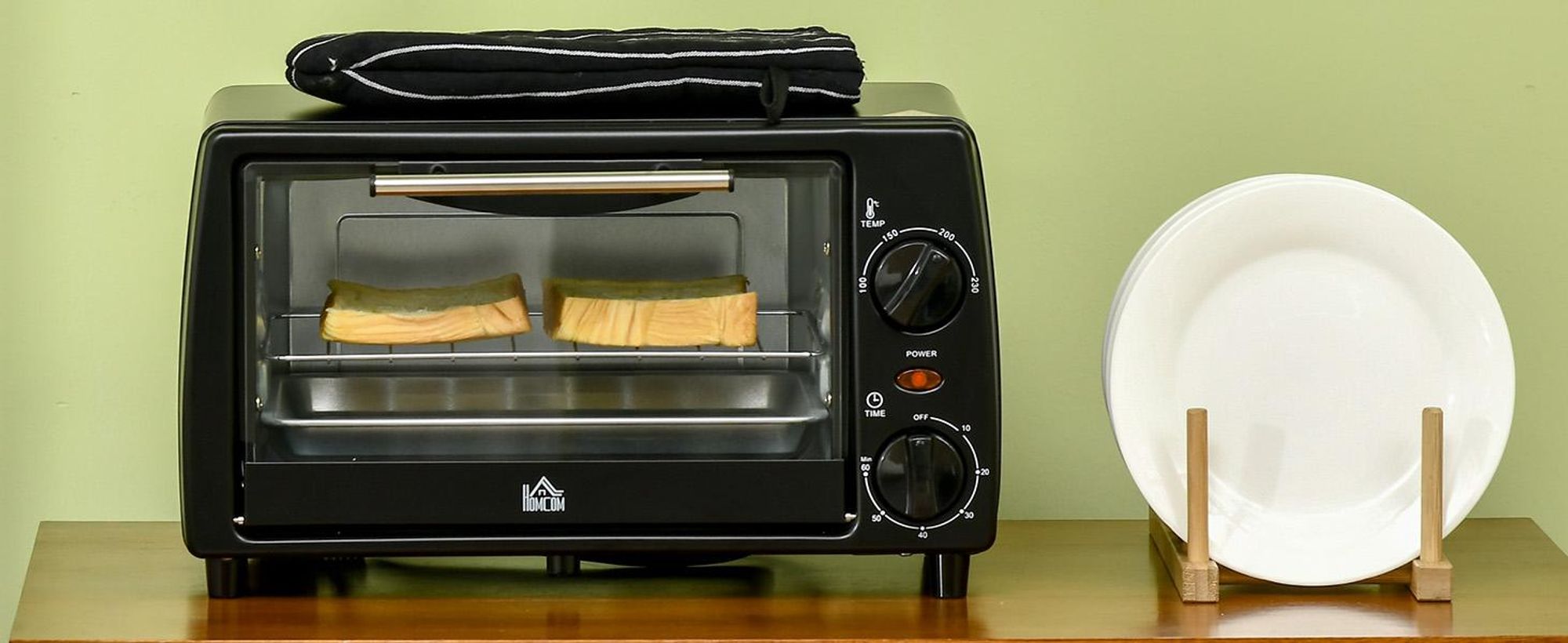 HOMCOM Mini piekarnik 10 litrów 750 W – mały piekarnik elektryczny, czarny