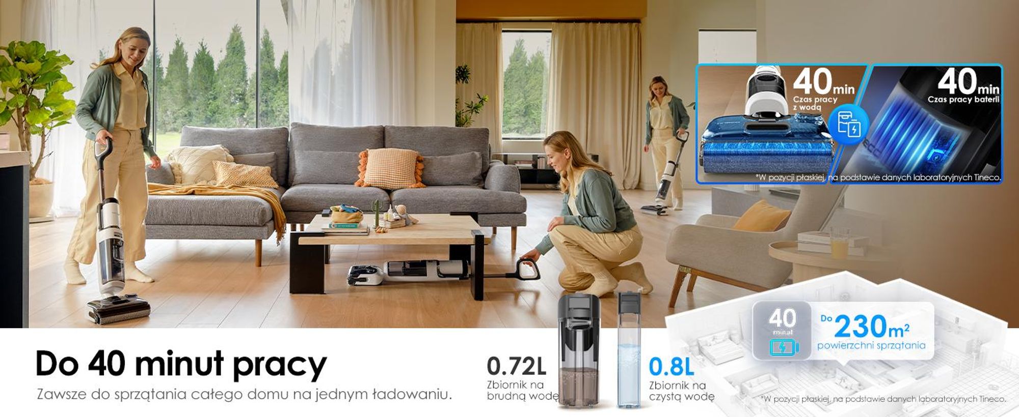 Tineco Floor ONE Stretch S6 odkurzacz myjący 2w1 na mokro i sucho, samoczyszczenie 85°C, rozkładany 180°, 85°C 5 minut Flashdry, czyszczenie krawędzi