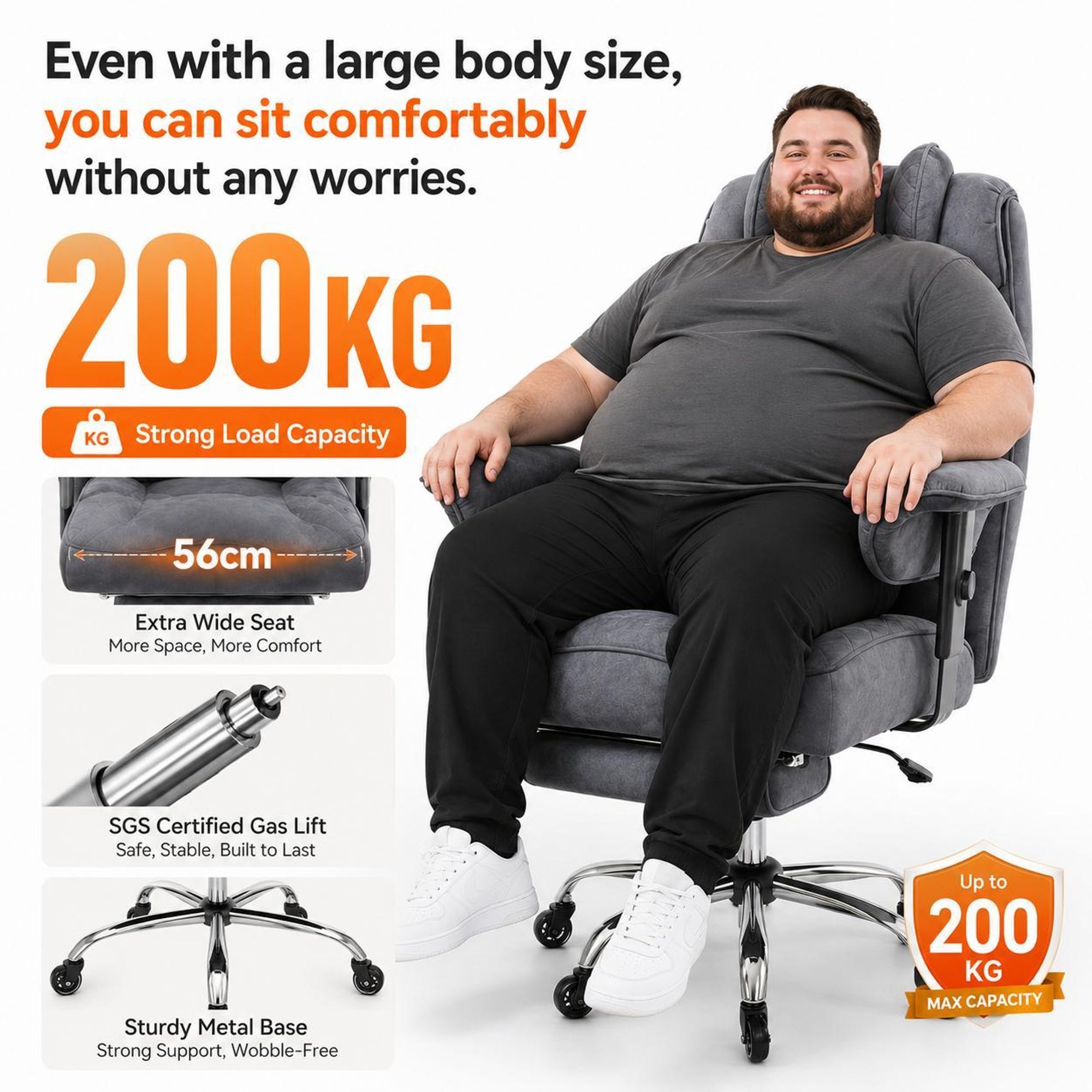 XXL-Bürostuhl, Sitzbreite 56cm, belastbar bis 200kg, e Gasfeder