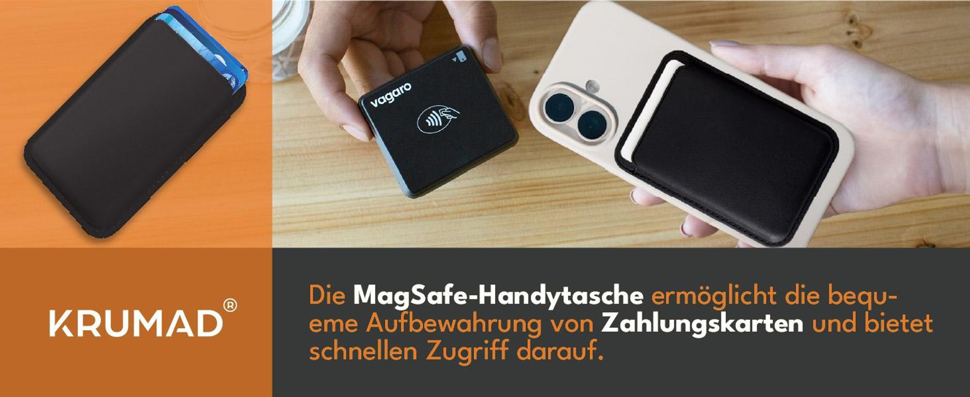 KRUMAD Wallet Kartenhalter, Kartenhalter für Handy, Magnet Wallet Slim, Kartenhalter mit 13 Magneten, Kartenetui, Mini Portemonnaie, Schwarz