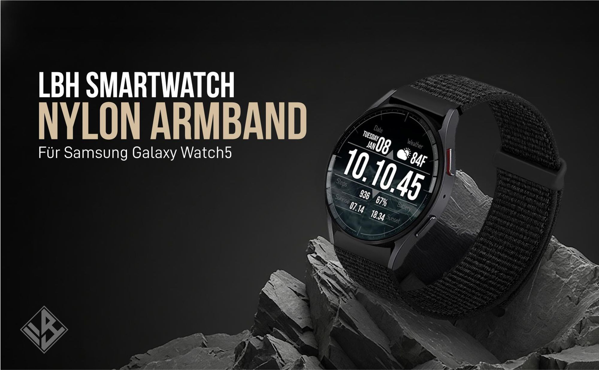 Schwarzes Armband für Samsung Galaxy Watch5 40mm mit Klettverschluss