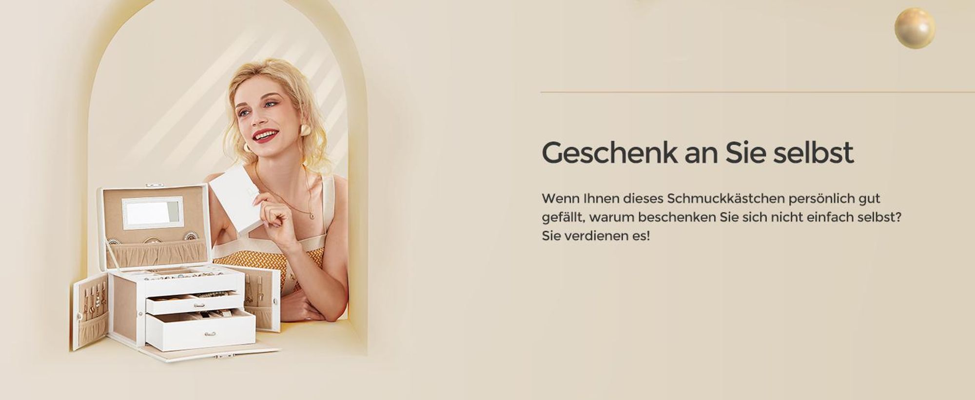 SONGMICS Schmuckkästchen 3 Ebenen, Schmuckschatulle mit 2 Schubladen, abschließbar