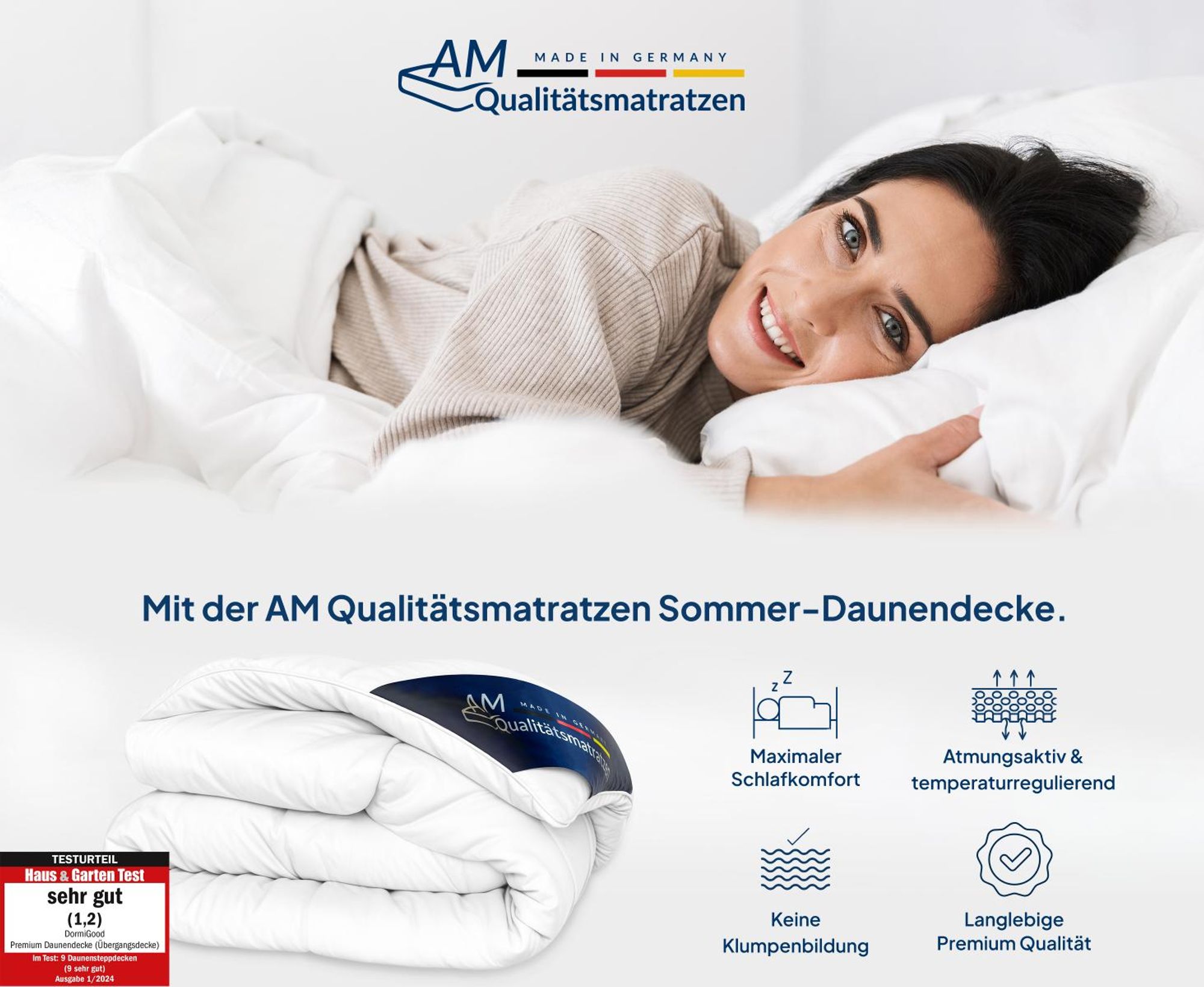 DormiGood | Premium Daunendecke | 155x220 cm | Sommerdecke | 100% Daunen (250g) | Bettdecke | 155x220 | Sommerbett | Sommer | Leicht | Dünn | Nomite | Downpass