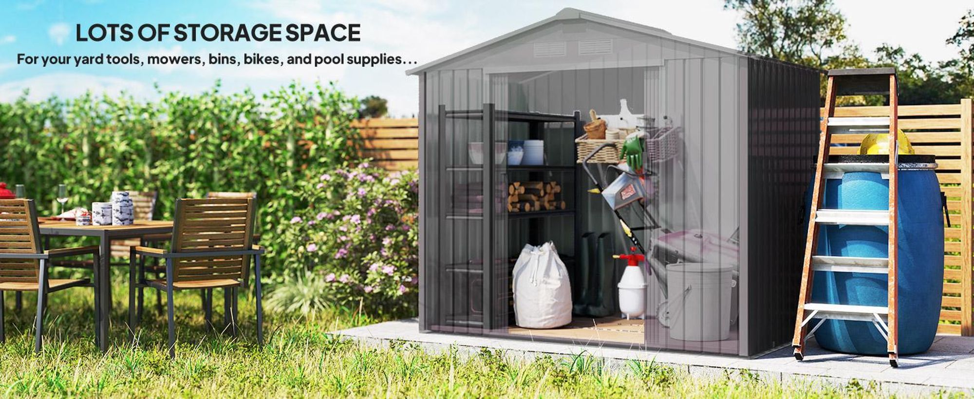 Domek ogrodowy Outsunny 2,42 m², domek ogrodowy ze spadzistym dachem, drzwiami przesuwnymi, fundamentem, 213 x 130 x 185 cm, ocynkowana stalowa szopa narzędziowa, odporna na warunki atmosferyczne, do ogrodu, ciemnoszary