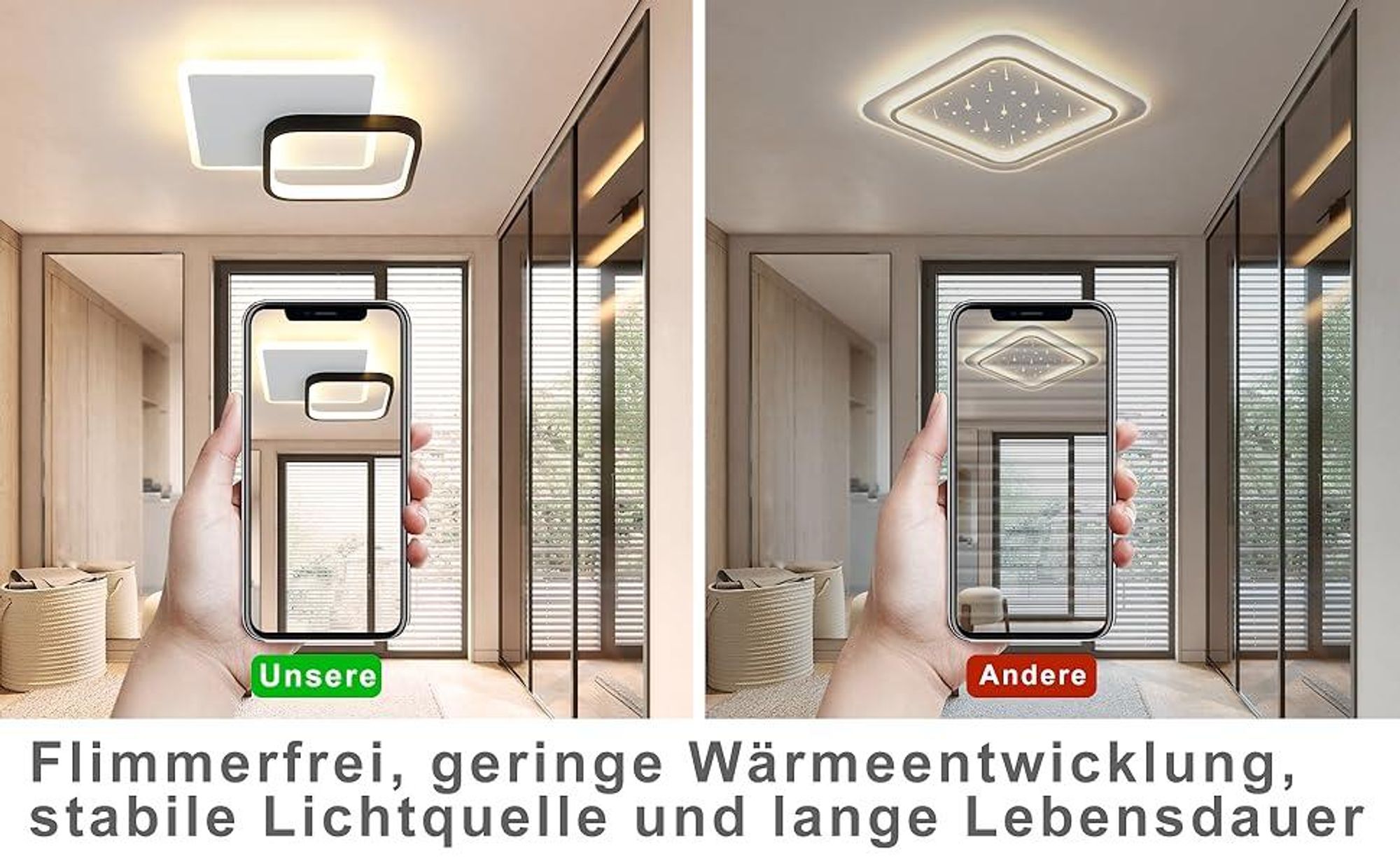 ZMH LED Deckenleuchte Wohnzimmer 3000K Warmweiß Deckenlampe 15W Acryl Deckenbeleuchtung Modern Schwarz für Schlafzimmer Esszimmer Küche Flur