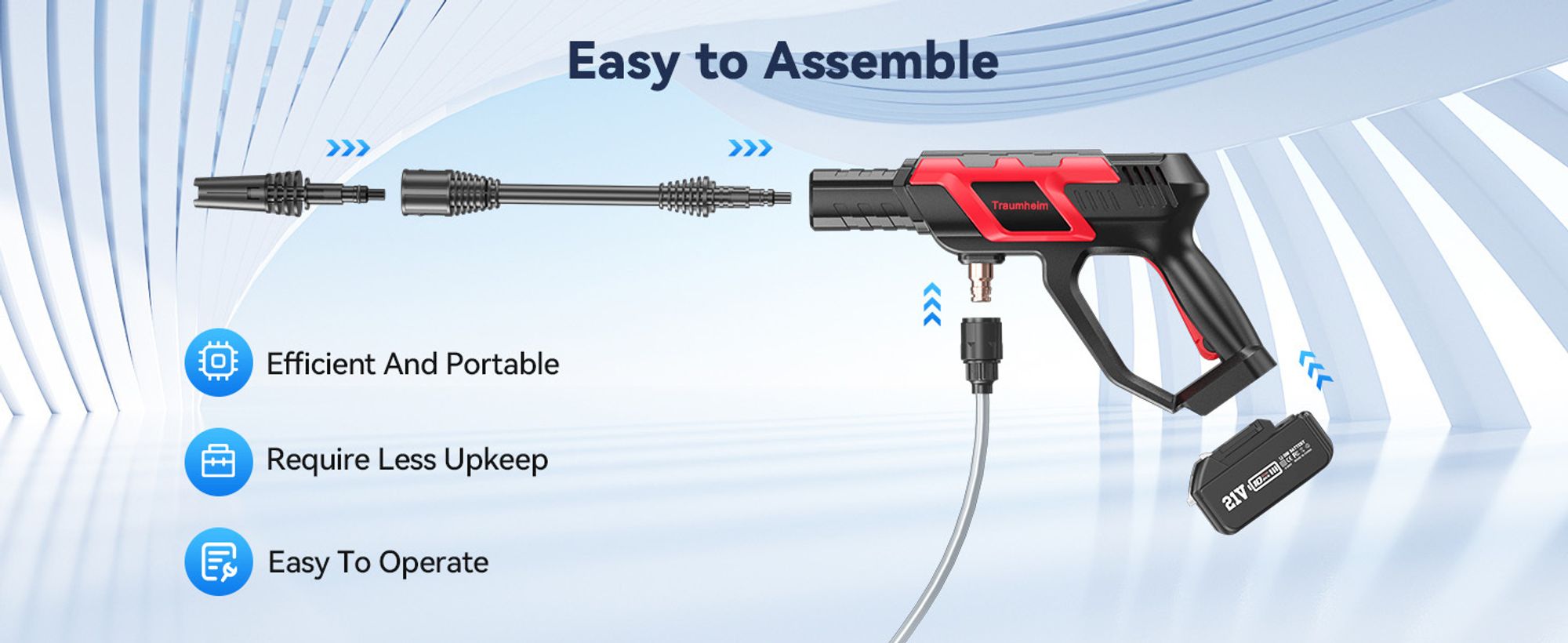 120BAR Akku Hochdruckreiniger mit 8000mAh Akkus, Bürstenloser Motor mit 0–180° Rotationsdüse, 2 Wasserhahnadapter für Winter-Autopflege & Outdoor
