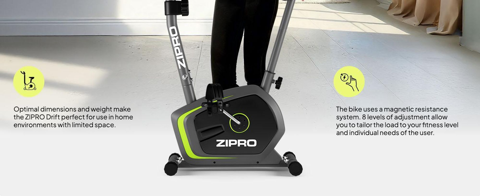 Zipro rotoped Drift – magnetické fitness kolo  s 6 kg setrvačníkem Tichý rotoped pro domácí použití Kompaktní, s měřením pulsu  Držák na tablet