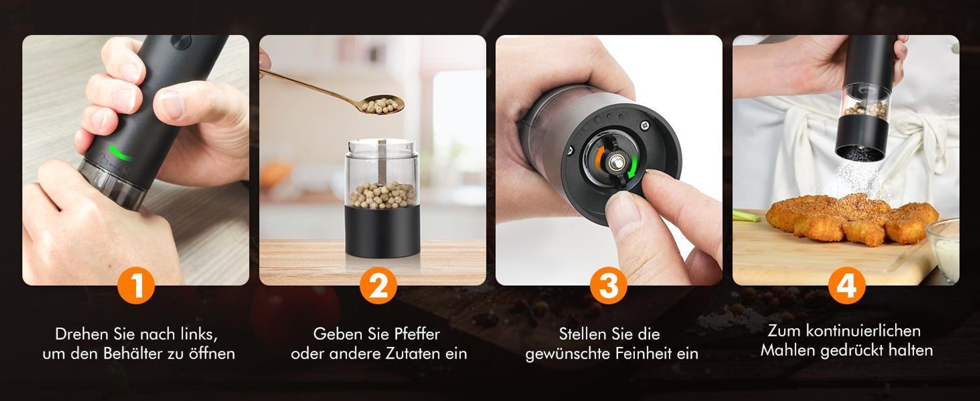 2er Set Elektrische Salz und Pfeffermühlen, Salzmühle, Gewürzmühle, Einstellbarer Grobheit, USB Wiederaufladbare, mit Doppelter Ladestation