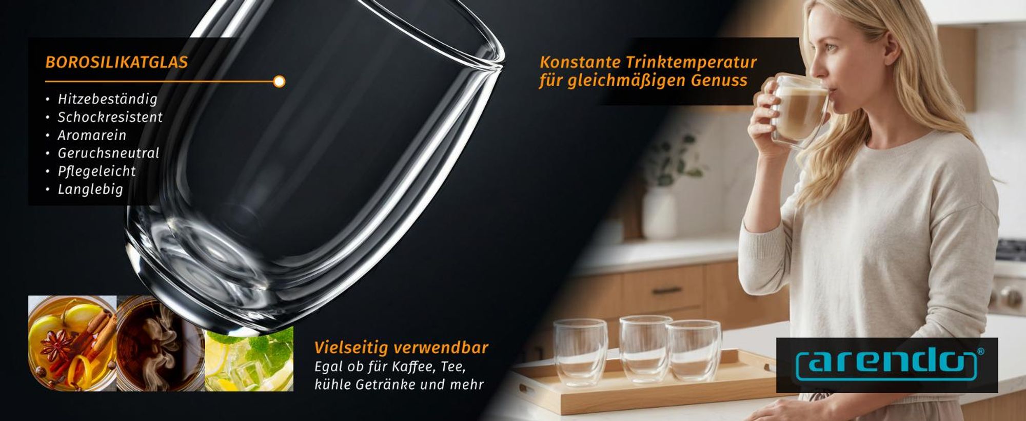 Arendo doppelwandige Gläser, Thermogläser, 2er Set, hitzebeständige Latte Macchiato-Gläser & Kaffeegläser Teeglas, Espresso, Cappuccino, 350ml
