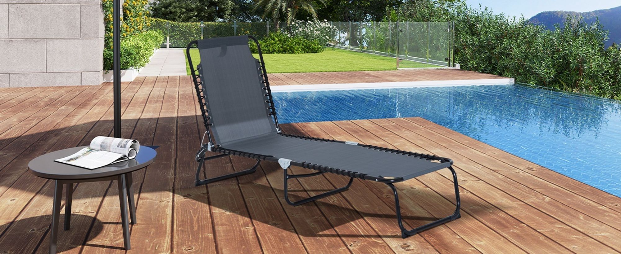 Outsunny Sonnenliege Gartenliege 4-stufige Rückenlehne verstellbar Grau