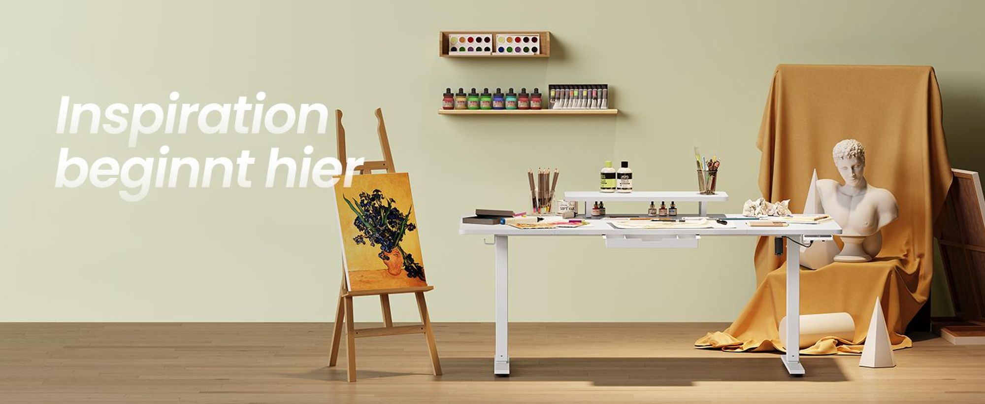 VASAGLE Höhenverstellbarer Schreibtisch, 160 cm, USB-C-Anschluss, Erinnerung bei langem Sitzen, flexibel montierbarer Monitorständer