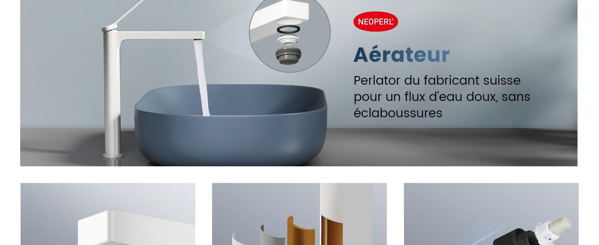 EMKE Robinet salle de bain blanc mat 335x233x46mm, laiton, cartouche céramique, robinet salle de bain, mitigeur lavabo, mitigeur lavabo