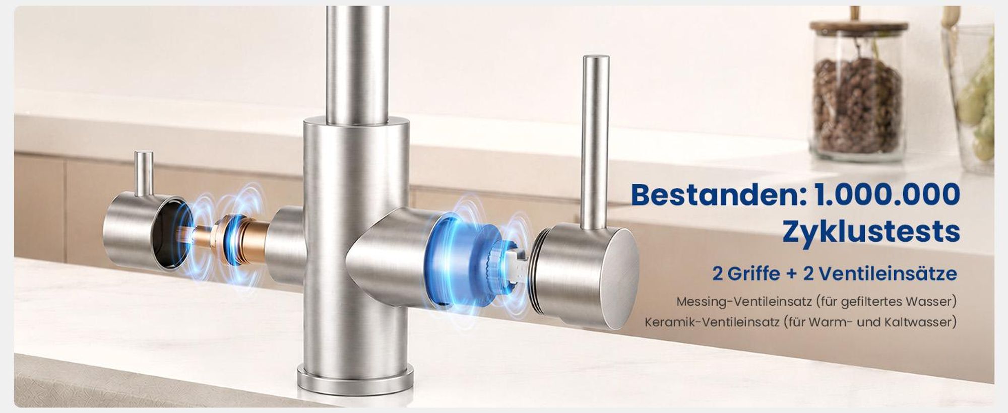 3 in 1 Filterwasserhahn Küche mit Filteranschluss, 360° Drehbar 3 Wege Küchenarmatur Gebürstet, Edelstahl Spültischarmatur, Cecipa MAX Trinkwasserhahn